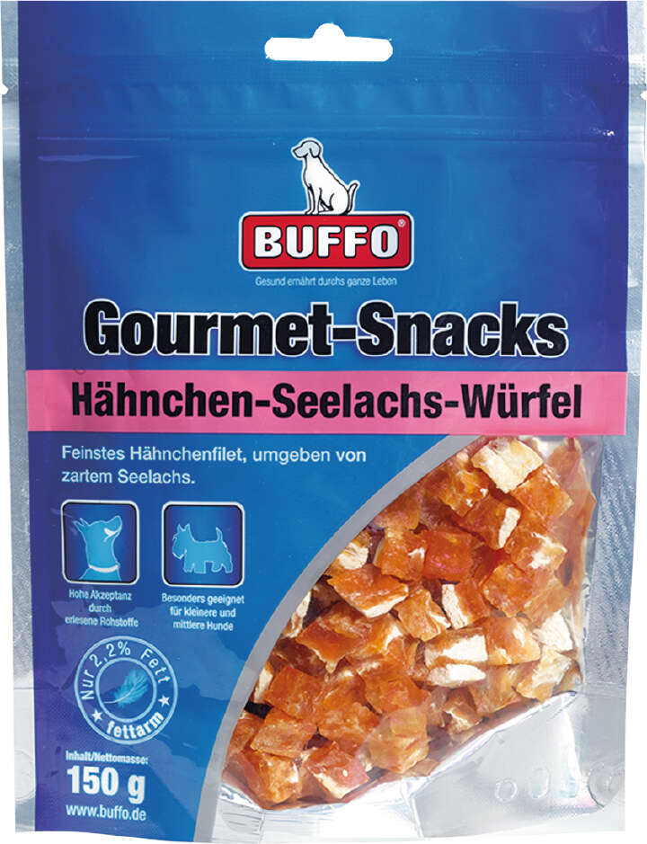 BUFFO Hundeleckerli Gourmet-Snacks Hähnchen-Seelachs-Würfel